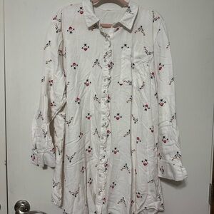 Maurices White Pajama Shirt with Red and Black Accents